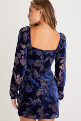 Simply Decadent Navy Floral Velvet Burnout Bustier Mini Dress