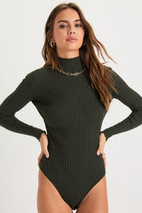 Crawford Dark Green Long Sleeve Mock Neck Bodysuit