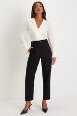 Sophisticated Presence Ivory Collared Long Sleeve Button-Up Top