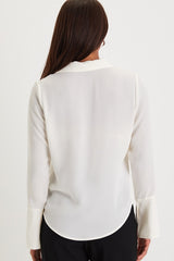 Sophisticated Presence Ivory Collared Long Sleeve Button-Up Top