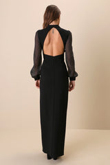 Seeking Sophistication Black Backless Balloon Sleeve Maxi Dress