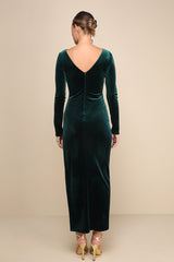 Dreaming About You Emerald Green Velvet Long Sleeve Maxi Dress