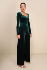 Instant Stunner Emerald Green Velvet Backless Jumpsuit