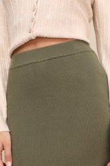 Seasonal Fave Olive Green Ribbed Knit Midi Sweater Skirt