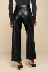 Sleek Vibe Black Vegan Leather High-Rise Pants