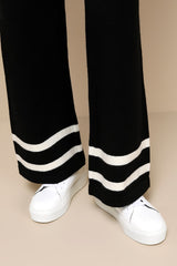 Effortlessly Charming Black Striped Wide-Leg Sweater Pants