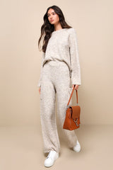 Signature Sunday Heather Beige Knit Sweater Pants
