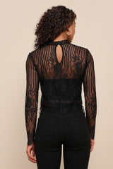 Tempt Me Black Sheer Lace Long Sleeve Crop Top