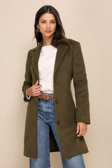 Harriet Olive Green Button-Front Belted Coat
