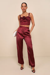 Flawless Behavior Burgundy High Rise Straight Leg Pants