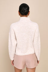 Irresistible Comfort Heather Beige Funnel Neck Pullover Sweater