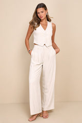 Suits You Perfectly Beige Linen Vest