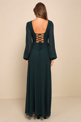 Marvelous Affair Emerald Green Pleated Lace-Up Maxi Dress