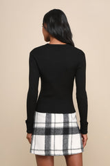 Karlee Black Ribbed Knit Long Sleeve Sweater Top