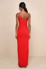 Keeper of My Heart Red One-Shoulder Maxi Dress