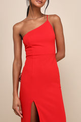 Keeper of My Heart Red One-Shoulder Maxi Dress