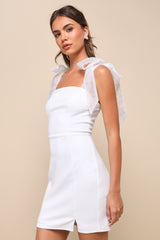 Beaming Perfection White Pearl Organza Tie-Strap Mini Dress