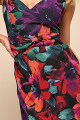 Beautiful Entrance Multi Floral Twist-Front Midi Dress