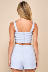 Elevated Attitude Blue Tweed Sleeveless Two-Piece Skort Romper