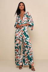 From Sunrise Teal Floral Print Wide-Leg Jumpsuit