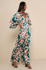 From Sunrise Teal Floral Print Wide-Leg Jumpsuit