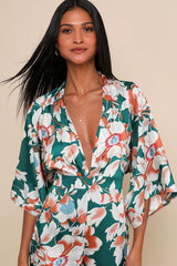 From Sunrise Teal Floral Print Wide-Leg Jumpsuit