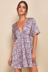 Express Yourself Blush Pink Floral Print Satin Babydoll Dress