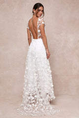 Sophisticated Passion White Floral Embroidered Overlay Jumpsuit