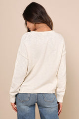 Timeless Perfection Cream Textured Crew Neck Pullover Sweater