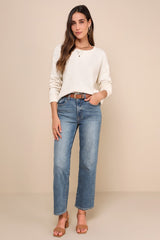 Timeless Perfection Cream Textured Crew Neck Pullover Sweater