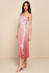 Glittery Wonder Light Pink Ombre Sequin Sleeveless Midi Dress