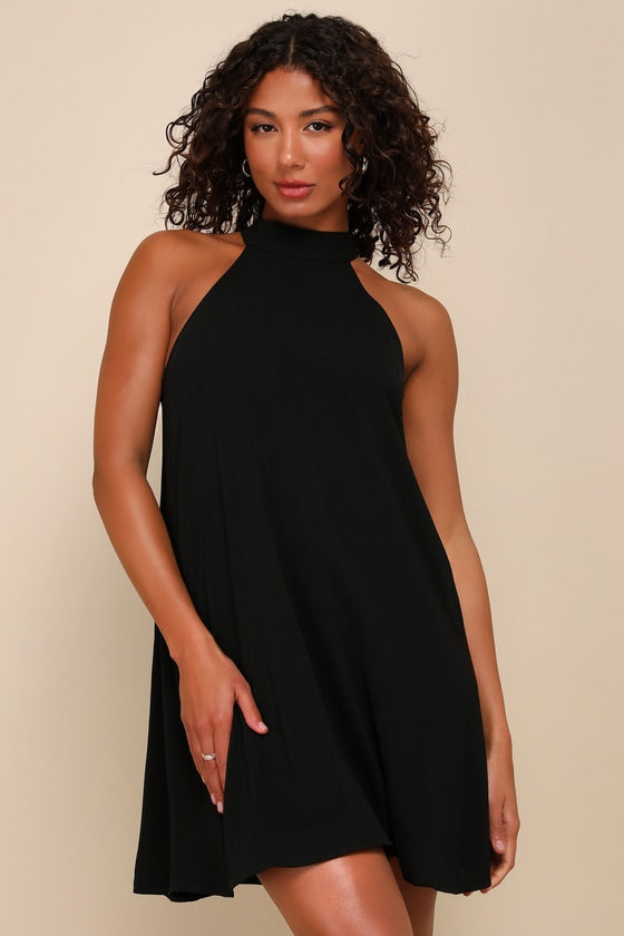 Love of Mine Black Halter Swing Dress