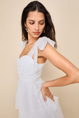 Radiant Arrival Shiny White Organza Tiered Tie-Strap Maxi Dress