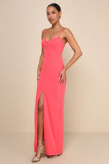 Impressive Glamour Coral Pink Sleeveless Column Maxi Dress