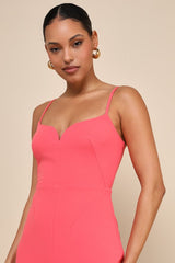 Impressive Glamour Coral Pink Sleeveless Column Maxi Dress