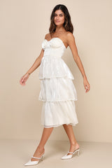 Com-pleat-ly Charming Ivory Organza Tiered Strapless Midi Dress