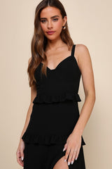 Sincerely Poised Black Backless Bustier Tiered Maxi Dress