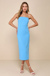 VIP Instinct Light Blue Strapless Midi Dress