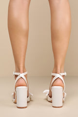 Suttonn Ivory Satin Bow Ankle Strap Pointed-Toe Pumps