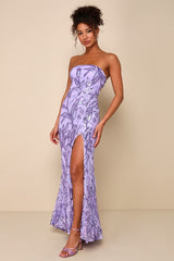 Shimmering Icon Lavender Sequin Lace-Up Strapless Maxi Dress