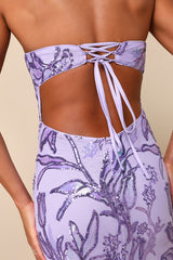Shimmering Icon Lavender Sequin Lace-Up Strapless Maxi Dress