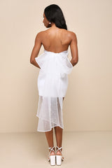 Flawless Entrance White Pearl Organza Bow Strapless Mini Dress