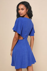 Perfect Day for Love Royal Blue Cutout Tie-Front Mini Dress