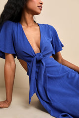 Perfect Day for Love Royal Blue Cutout Tie-Front Mini Dress