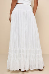 Sunny Baby White Smocked Tiered High-Waisted Midi Skirt