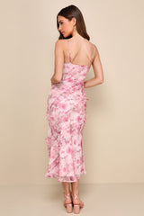 Dreamy Personality Pink Floral Ruffled Sleeveless Midi Dress