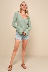 Springtime Sweetie Sage Green Loose Knit Cardigan Sweater