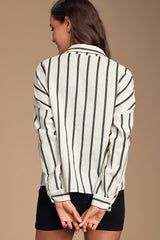 Amelia Dawn Off-White Striped Long Sleeve Button-Up Top