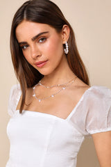 Sweetest Grace Shiny White Organza Puff Sleeve Mini Dress