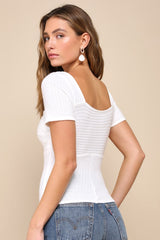 Quintessential Muse White Ribbed Short Sleeve Top